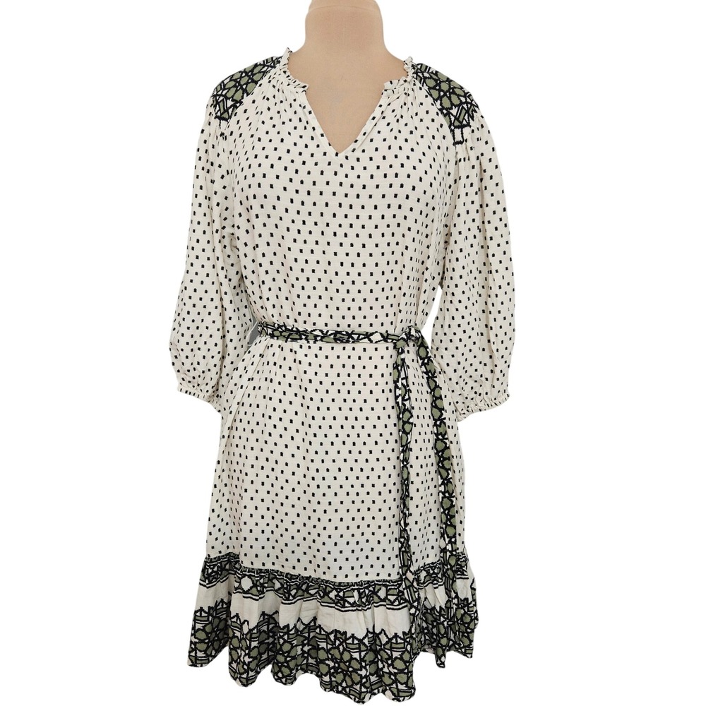 Knox Rose Cream Black Polka Dot Embroidered Boho Mini Dress Medium Boho